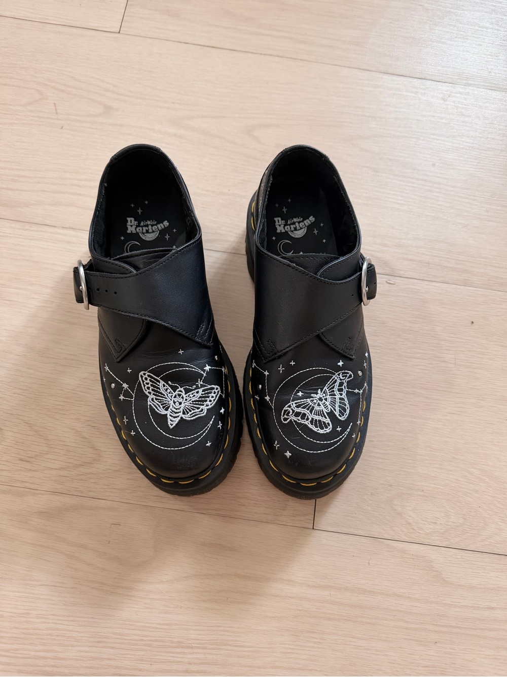 Dr. Martens Black Mary Jane Shoes with White moth Stitch - Picture 4 of 5
